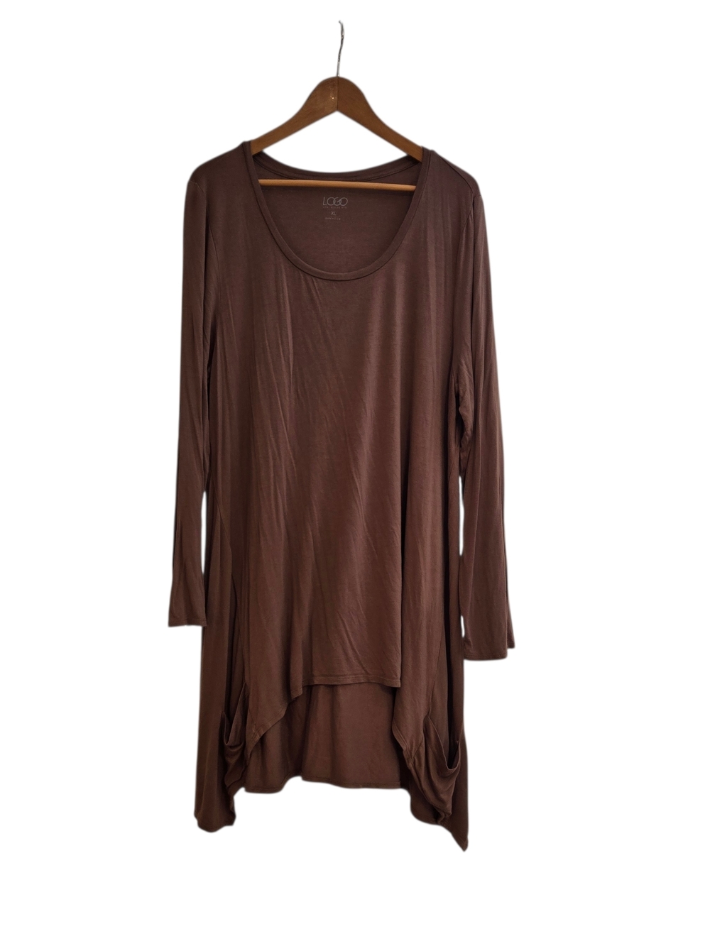 LOGO by Lori Goldstein Chocolate Brown Scoop Neck Long Sleeve Tunic